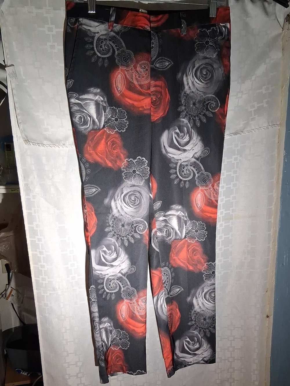 Men's Red & Gray Floral Dress Pants